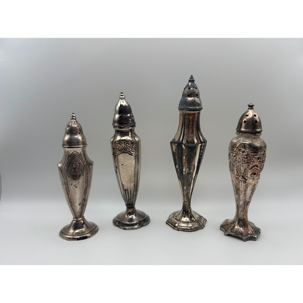 Vintage Silver Plate Salt Pepper Shakers Mismatched Set Harmony House La France